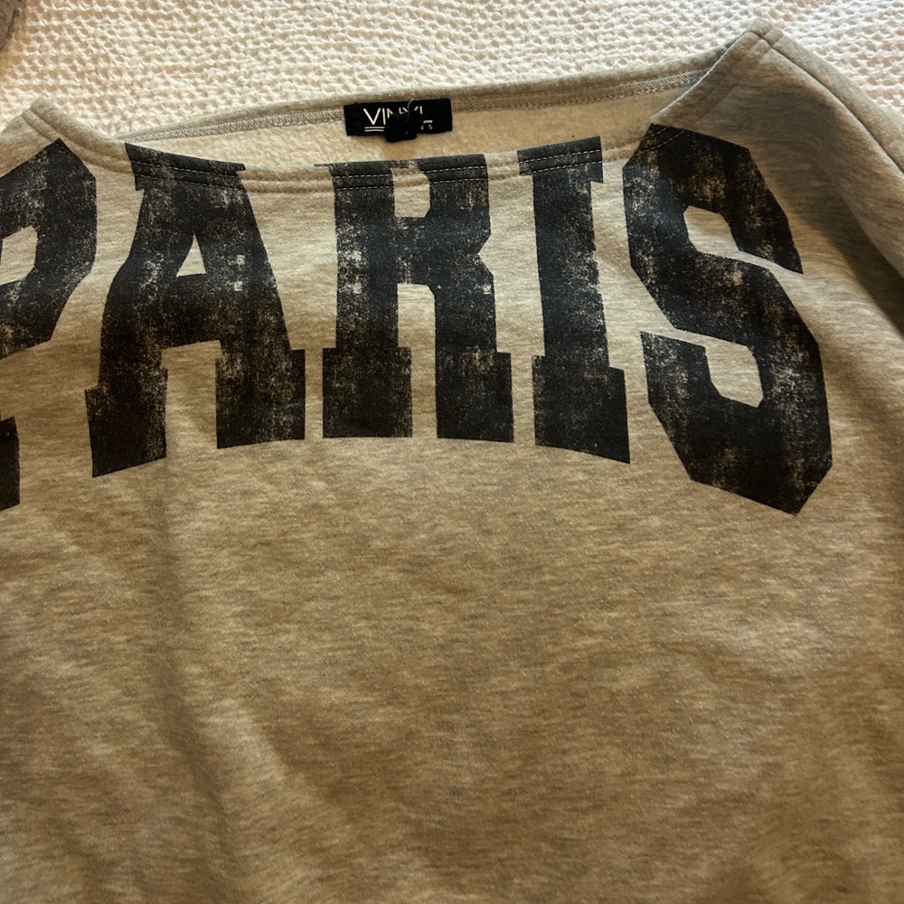 Paris sweatshirt women’s large. Off shoulder type of neck line